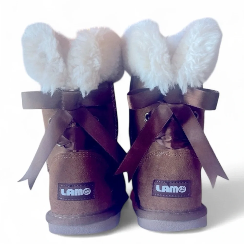 Lamo Girl size 2 Audrey Suede Leather Boots in Chestnut Brown with fur NEW!!!
